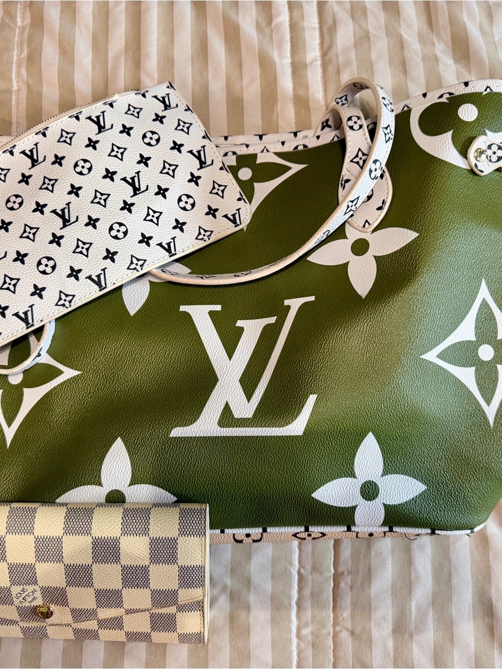 Green & White Monogram Oversized Tote